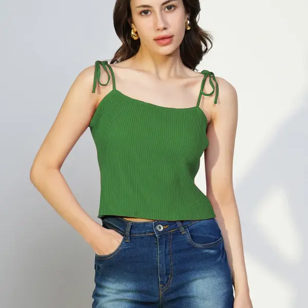 Women's Solid Green Shoulder Straps Crop Top