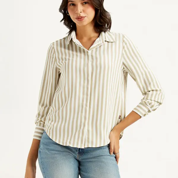 Women's Striped Spread Collar Shirt