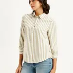 Women's Striped Spread Collar Shirt