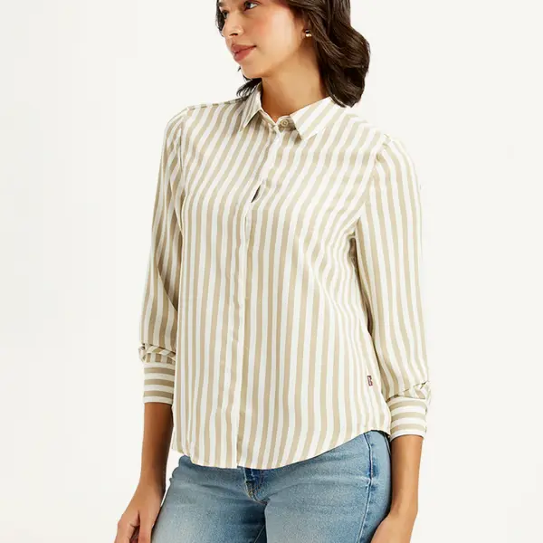 Women's Striped Spread Collar Shirt