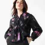PRINTED RELAXED TOP WITH TIE UP ELLYN - BLACK