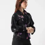 PRINTED RELAXED TOP WITH TIE UP ELLYN - BLACK