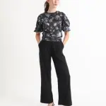 FLORAL CORD TIE-UP RAGLAN SLEEVE TOP ESME - BLACK