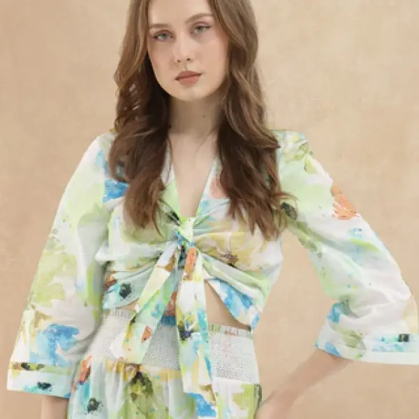 SUMMER ABSTRACT PRINT CO-ORD TOP IREEN - MULTI