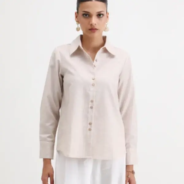 REGULAR FIT SOLID SHIRT LIPPTA - BEIGE