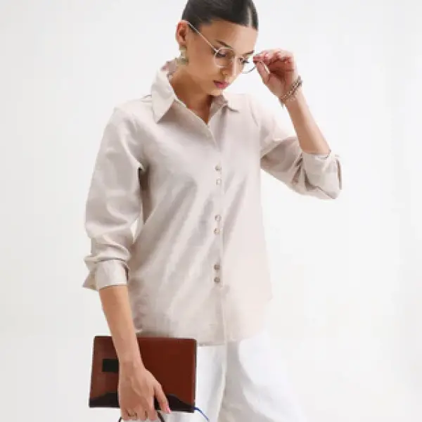 REGULAR FIT SOLID SHIRT LIPPTA - BEIGE