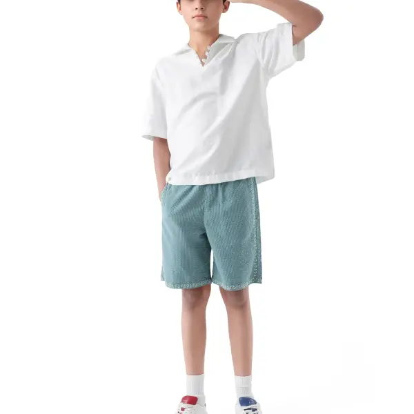 COTTON EMBROIDERED SHORTS MIXO-B - TEAL