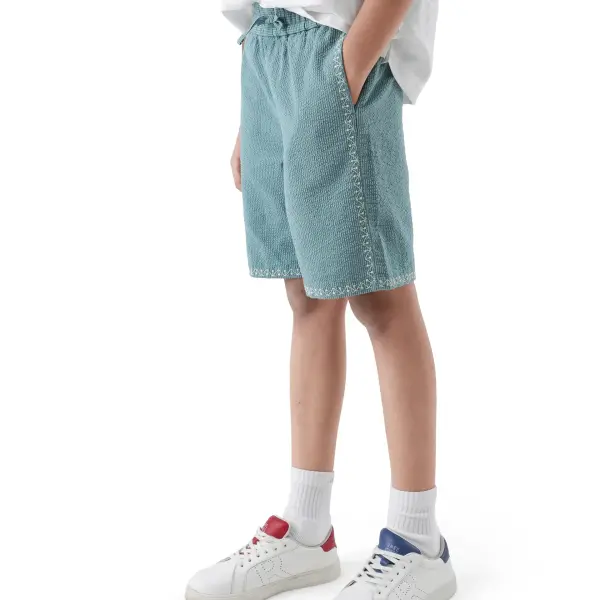 COTTON EMBROIDERED SHORTS MIXO-B - TEAL