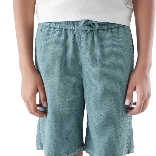 COTTON EMBROIDERED SHORTS MIXO-B - TEAL