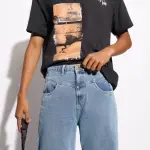 light blue fish cut men's baggy straight jeans