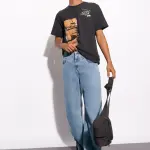 light blue fish cut men's baggy straight jeans