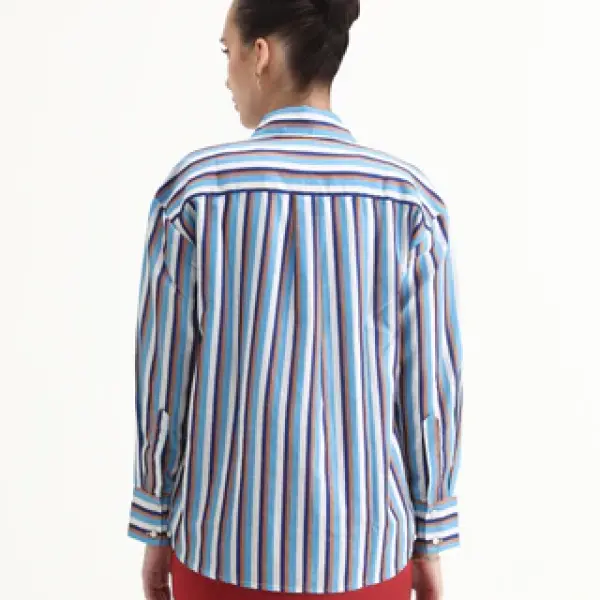 CUFFED SLEEVES NARROW STRIPES SHIRT OHARAU - BLUE