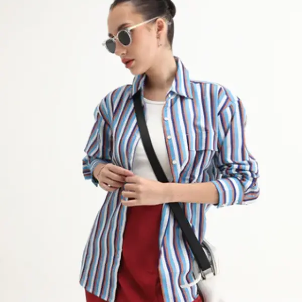 CUFFED SLEEVES NARROW STRIPES SHIRT OHARAU - BLUE