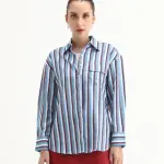 CUFFED SLEEVES NARROW STRIPES SHIRT OHARAU - BLUE