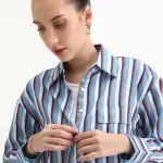 CUFFED SLEEVES NARROW STRIPES SHIRT OHARAU - BLUE