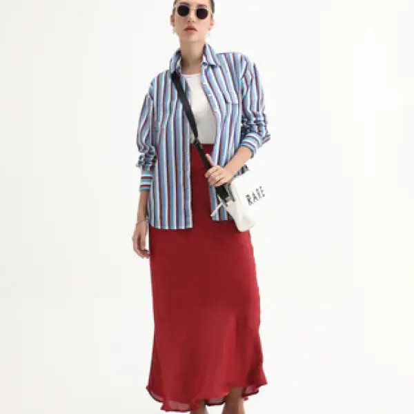 CUFFED SLEEVES NARROW STRIPES SHIRT OHARAU - BLUE