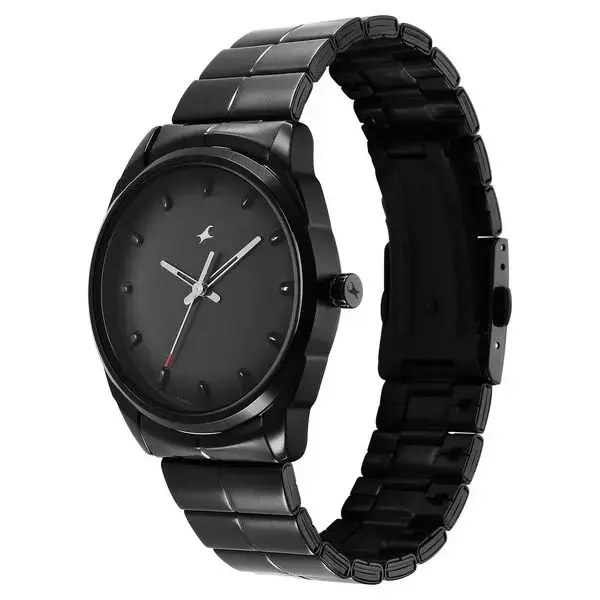 Black Dial Black Stainless Steel Strap Watch