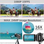 Full HD 1080P Digital Video Camera Camcorder with 3-Inch Rotating LCD, 16X Digital Zoom, and Dual Batteries – Black