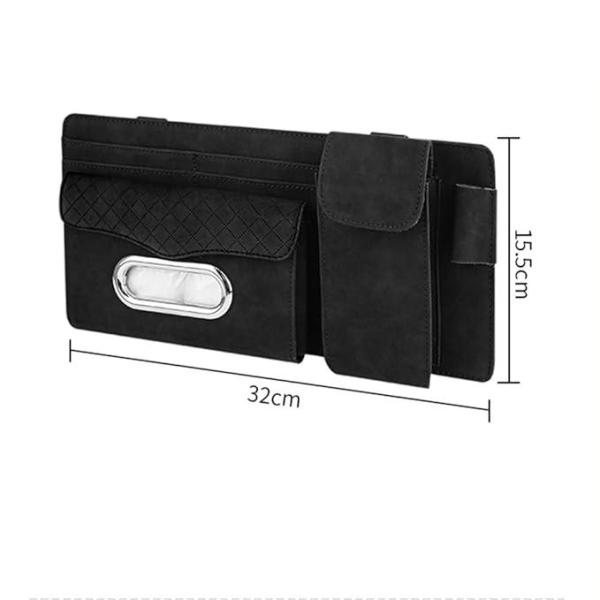 Suede Car Sun Visor Organizer with Tissue Box, Sunglass Pocket, Card Slot & Pen Holder (Gray)