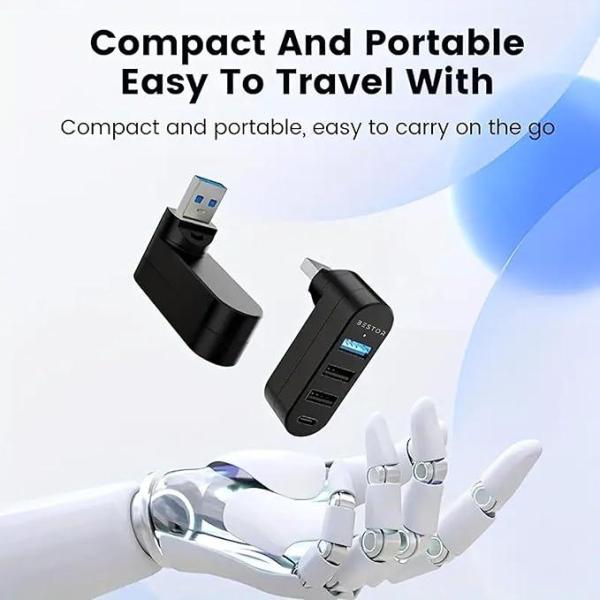 4-Port USB 3.0 Hub with Rotatable 90°/180° Design