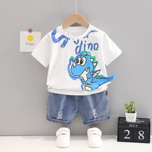Baby Boys Cotton Dino Print T-Shirt with Shorts – 2-Piece Summer Clothing Set