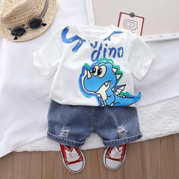 Baby Boys Cotton Dino Print T-Shirt with Shorts – 2-Piece Summer Clothing Set