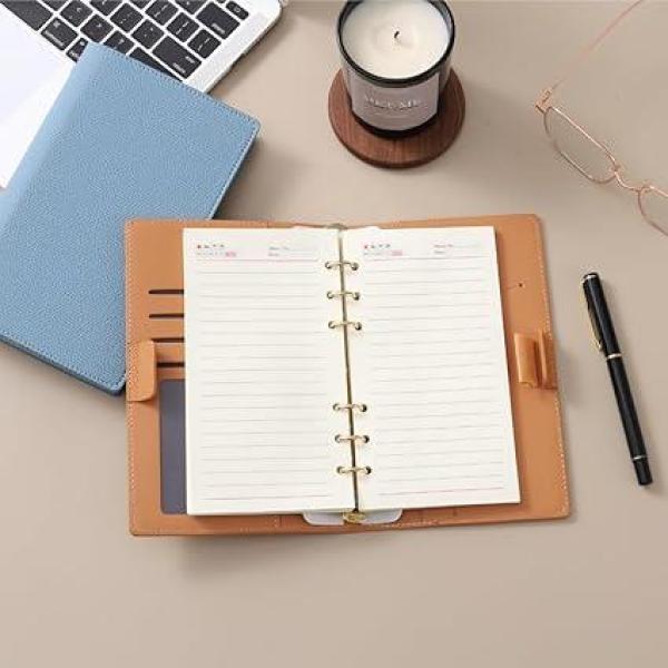 Premium Golden Ring Binder Organizer with Dual Shade Design, Magnetic Closure, Card Holder, Pen & Gift Box – Light Brown