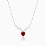 Silver Deer Heart in Red Necklace