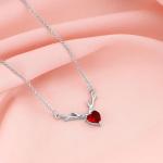 Silver Deer Heart in Red Necklace