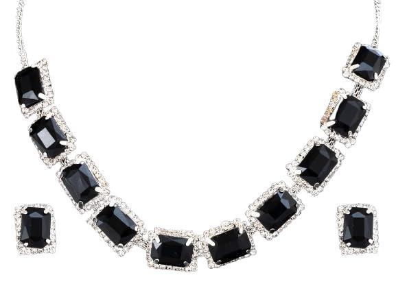 Classic American Diamond Jewellery Set in Silver Finish