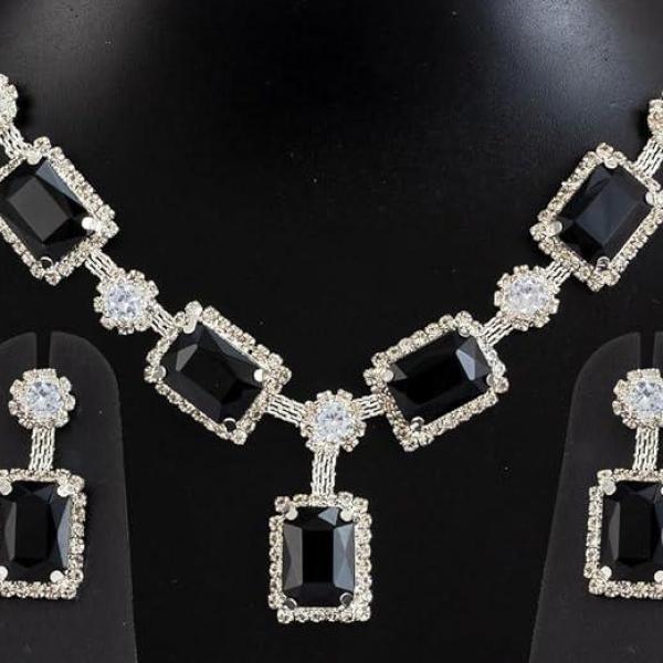Classic American Diamond Jewellery Set in Silver Finish
