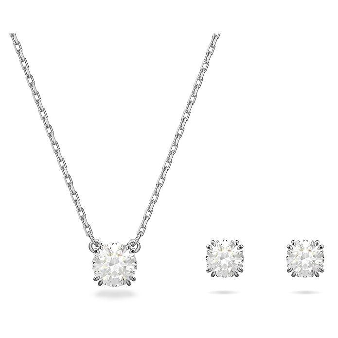Clear Crystal Pendant & Earrings Jewellery Set with Rhodium Finish