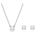 Clear Crystal Pendant & Earrings Jewellery Set with Rhodium Finish