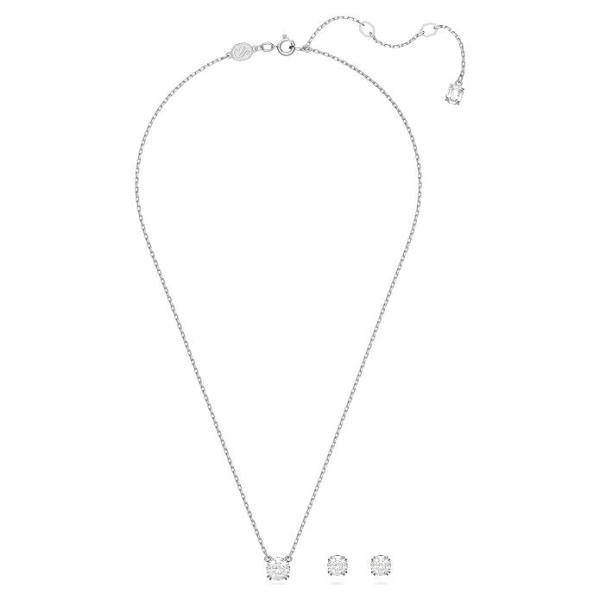 Clear Crystal Pendant & Earrings Jewellery Set with Rhodium Finish