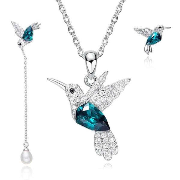Austrian Crystal Green Hummingbird Jewellery Set