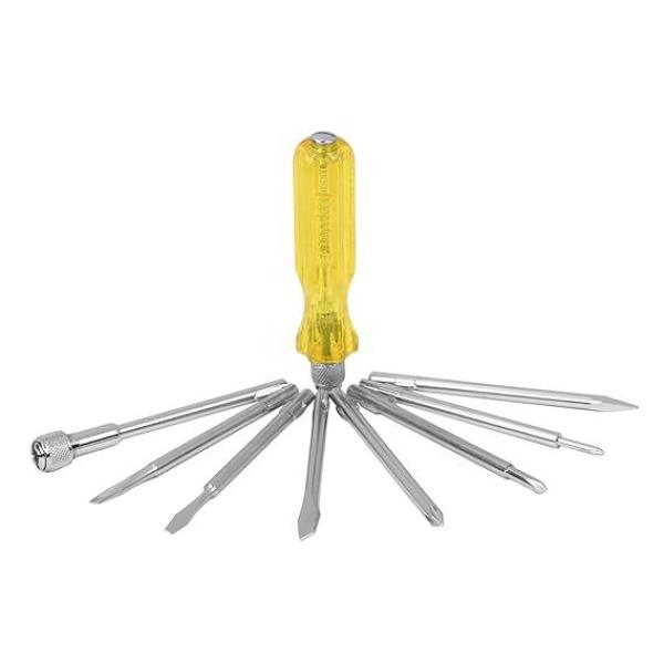 8-in-1 Multi-Purpose Screwdriver Kit with 3 Flat Blades, 3 Phillips Heads, 1 Round Poker Bar & Extension Rod