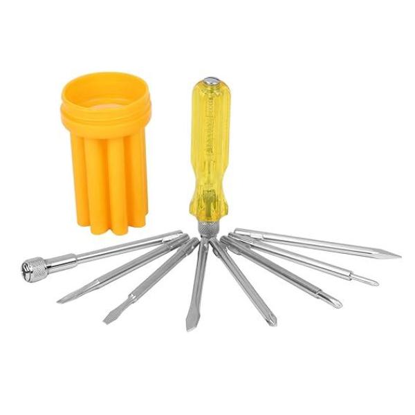 8-in-1 Multi-Purpose Screwdriver Kit with 3 Flat Blades, 3 Phillips Heads, 1 Round Poker Bar & Extension Rod