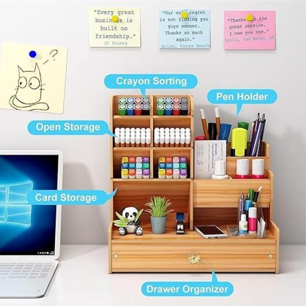 Wooden Pen Stand Desk Organizer