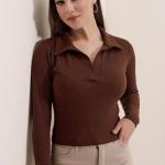 Women’s Collared Neck Long Sleeve Slim Fit Casual Tee Top