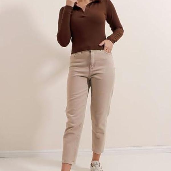 Women’s Collared Neck Long Sleeve Slim Fit Casual Tee Top
