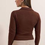 Women’s Collared Neck Long Sleeve Slim Fit Casual Tee Top