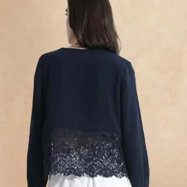 DOUBLE CLOTH TOP WITH LACE DETAIL SINLOAO - NAVY
