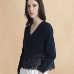 DOUBLE CLOTH TOP WITH LACE DETAIL SINLOAO - NAVY