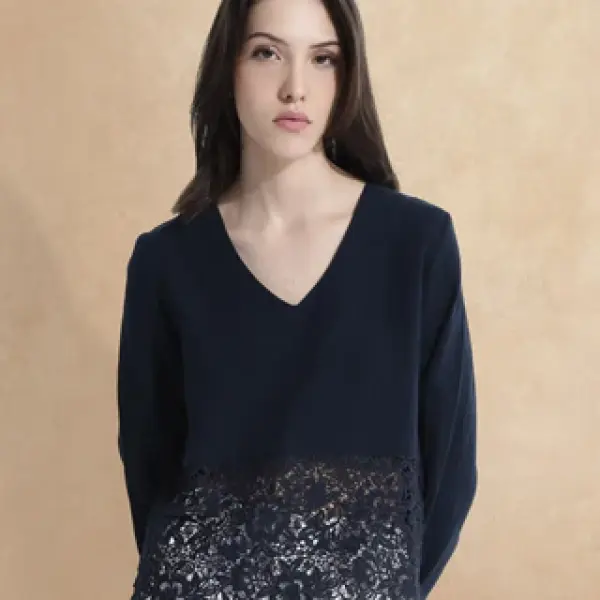 DOUBLE CLOTH TOP WITH LACE DETAIL SINLOAO - NAVY