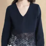DOUBLE CLOTH TOP WITH LACE DETAIL SINLOAO - NAVY