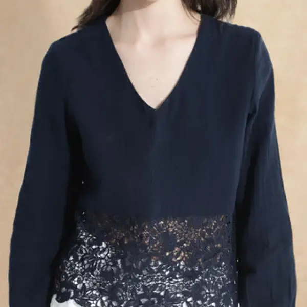 DOUBLE CLOTH TOP WITH LACE DETAIL SINLOAO - NAVY