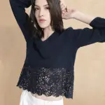 DOUBLE CLOTH TOP WITH LACE DETAIL SINLOAO - NAVY