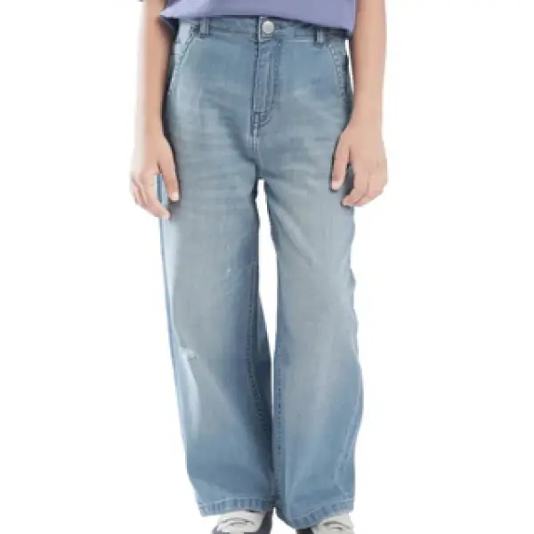 LOOSE FIT SOLID JEANS STRAN - BLUE