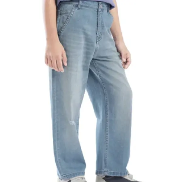 LOOSE FIT SOLID JEANS STRAN - BLUE
