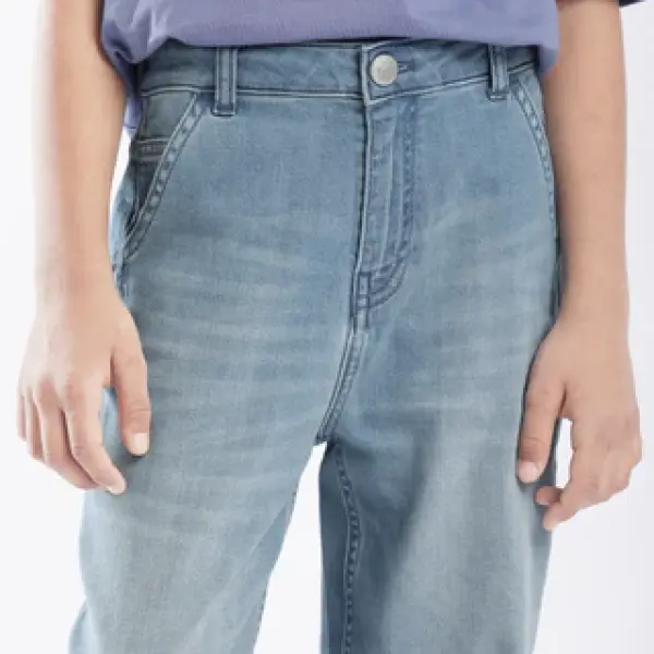 LOOSE FIT SOLID JEANS STRAN - BLUE